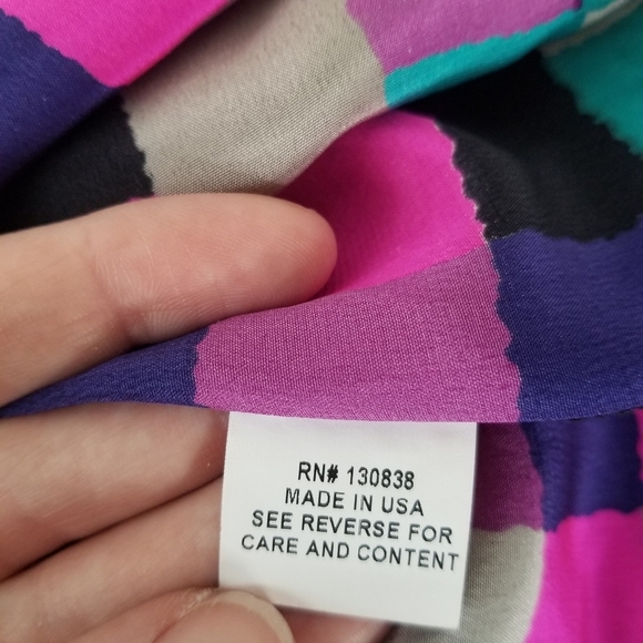 Britt Ryan 100% Silk Geometric Print Long Sleeve Blouson Dress Size M Colorful - Picture 7 of 15